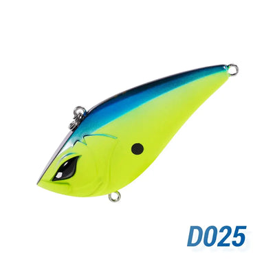 NOEBY lipless crankbait lure, neon chartreuse with blue top and treble hooks (D025)