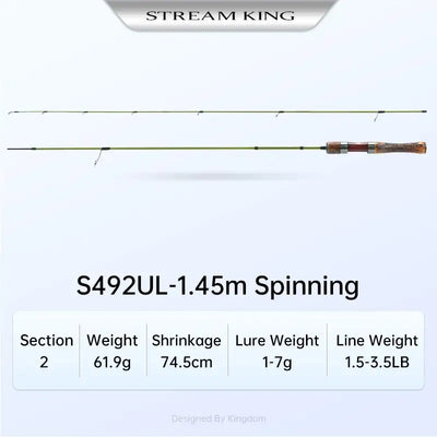 Ultralight spinning fishing rod, 1.45m, carbon rod with cork handle and line guides