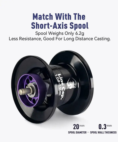 Black baitcasting fishing reel with purple spool accents and star drag
