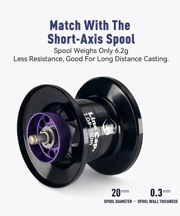 Black baitcasting fishing reel with purple spool accents and star drag