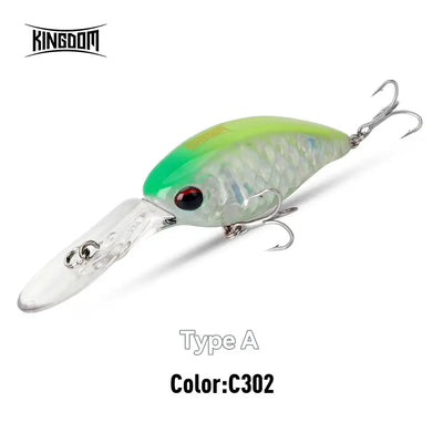 Floating crankbait minnow lure, translucent green and silver with silver lip and treble hooks