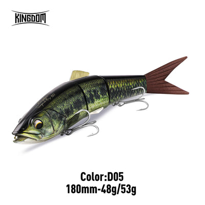 Kingdom 4-segment jointed swimbait hard body lure, green scale body with brown tail