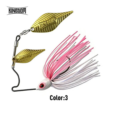 Titanium spinnerbait lure color: gold blades with pink and white skirt and red eye