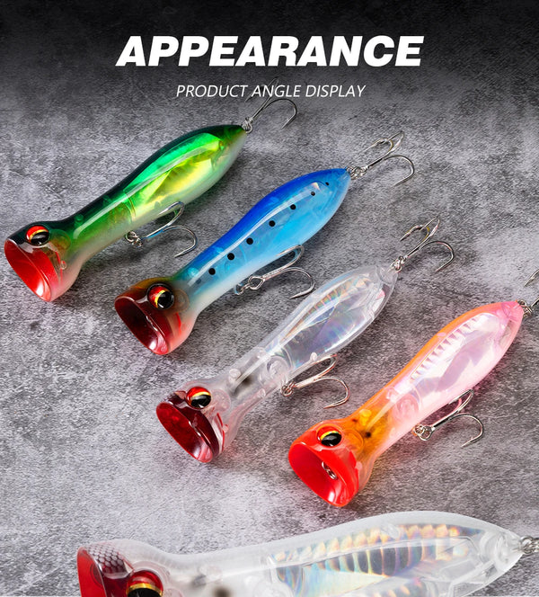 Set of floating hard baits with prism finishes and red or blue cupped nose fronts