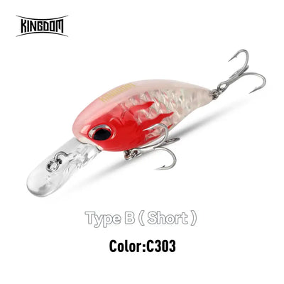 Floating crankbait minnow lure, pale red and translucent with silver lip and treble hooks