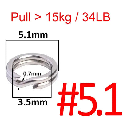 Stainless steel double oval split rings, 5.1mm for fishing hook snap connectors