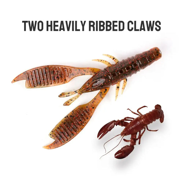Brown craw flapper soft plastic jig trailer with two heavily ribbed claws