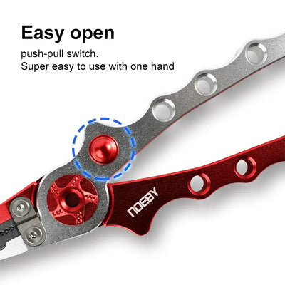 NOEBY split ring pliers with red push-pull switch and silver jaws