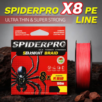 SeaKnight SPIDERPRO X8 8-Strand Braid – Si+ Two-Layer Coating | Ultra-Density | 15–100lb | 100m | 4 Colours