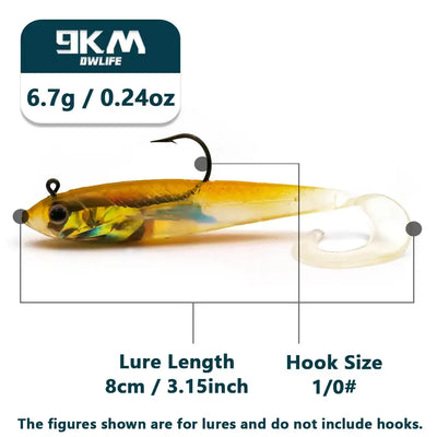 Jig head swimbait soft lure, yellow/blue, 8cm, 6.7g