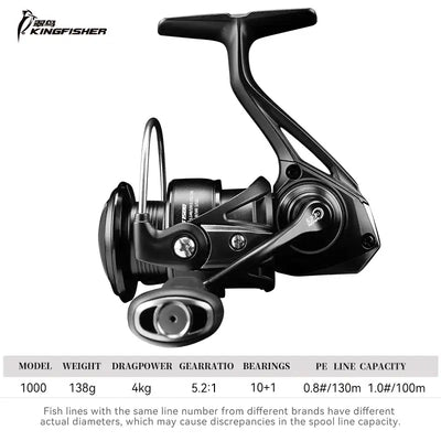 KINGFISHER 1000 spinning reel, black frame and handle, front view