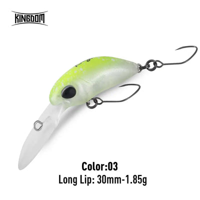 Artificial crankbait minnow lure, light green with speckles, long lip, treble hooks