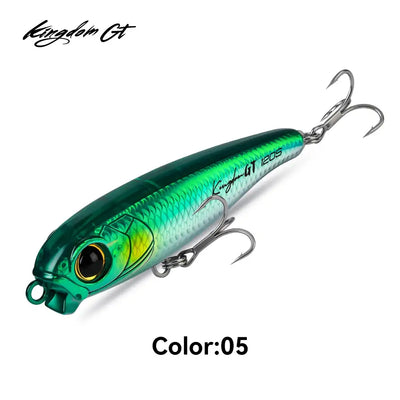 Green-and-chartreuse sinking pencil fishing lure with two treble hooks
