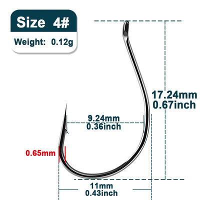 9KM DWLIFE Drop Shot & Wacky Rig Hooks – Black Nickel High Carbon Steel | Size #4 to #3/0 | 50–200pc