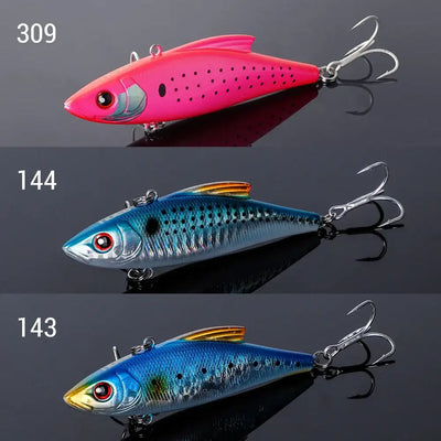 Three-piece sinking crankbait lure set with pink, teal-blue, and blue fish colors