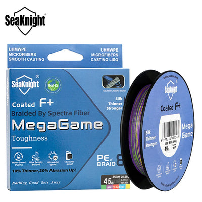 SeaKnight MegaGame M8 8-Strand Braid – Spectra Fibre | F+ Coating | 22–100lb | Low-Vis Green | 150m