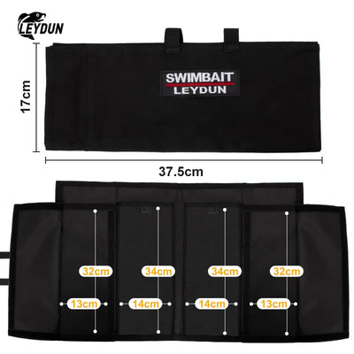 LEYDUN Swimbait Wrap Bag – Fits Up To 12" Baits | 4 Dual-Access Hybrid Pockets | Soft & Hard Lures | Green / Black