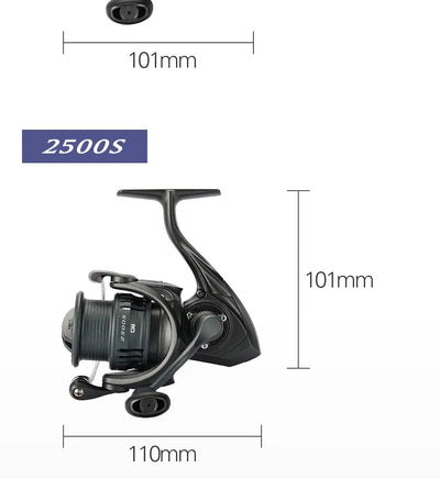 FRERE spinning reel for 2500S, side view with rotor and bail