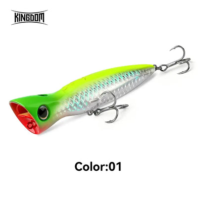 Chartreuse and silver topwater popper lure with two treble hooks