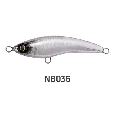Floating stickbait lure in white-silver with holographic scale pattern and treble hook