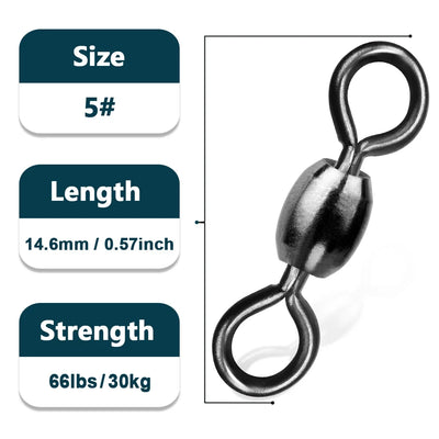 9KM DWLIFE Crane Barrel Swivel – Black Nickel SUS304 | Size #10 to #1 | 13–44kg | 50–200pc