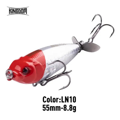 Topwater trolling pencil lure, red and white body with red eye, 55mm, 8.8g