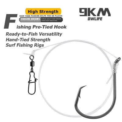 9KM DWLIFE Pre-Tied Surf Rig – Offset Circle Hook & Barrel Swivel | 4/0 6/0 8/0 | Snapper Mulloway