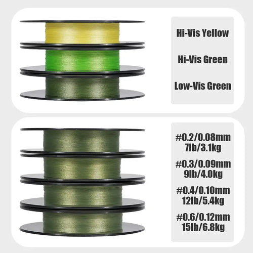 SeaKnight Nano II braided fishing line spools: hi-vis yellow, hi-vis green, low-vis green
