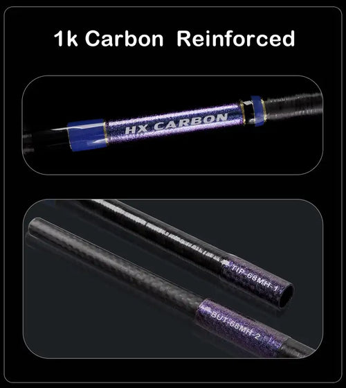 1k carbon reinforced rod blank section with HX carbon wrap band