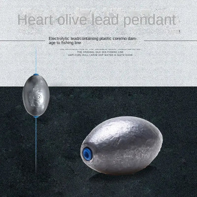 Two gray olive lead sinkers with blue eye hole, different sizes