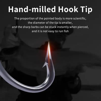 Close-up treble hook tip with sharp barbed prongs