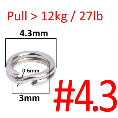 Stainless steel double oval split rings, 4.3mm for fishing hook snap connectors