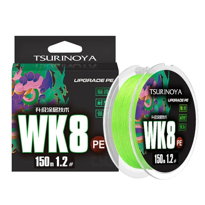Neon green braided fishing line spool, 150m #1.2, PE 8-strand