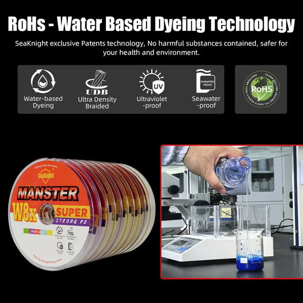 Multicolor PE fishing line spool with coiled strands, UV and seawater-proof coating