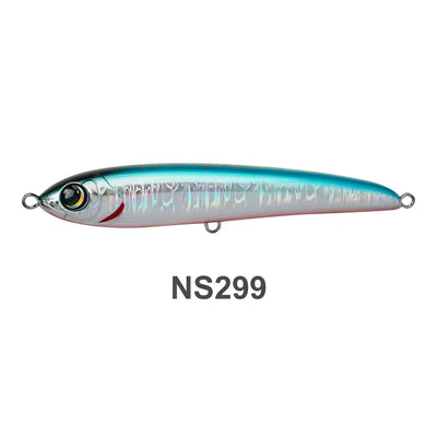 Noeby Blue Vortex floating stickbait lure color NS299, silver and blue striped body