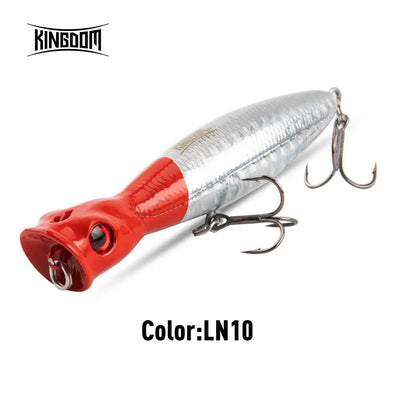 Floating hard wobbler lure, silver body with red head and white side stripe, treble hooks