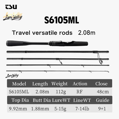 S6105ML travel fishing rod, black foam handle, 5 sections, 2.08 m