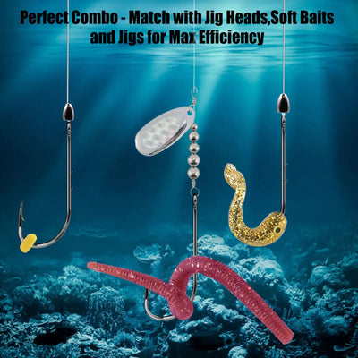 Baitholder fishing hooks paired with soft worms and jig lures for saltwater