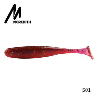 MEREDITH silicone swimbait lure, dark red body with blue speckles, fin tail, S01 variant