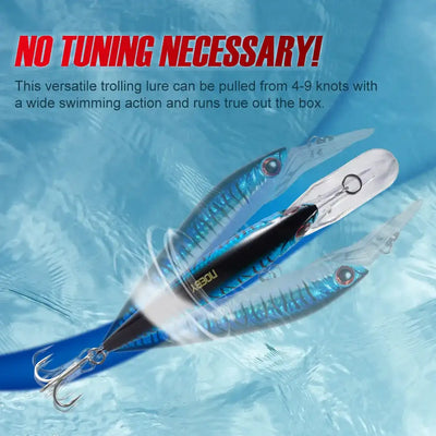 Sinking trolling minnow fishing lures, blue shimmer bodies with treble hooks