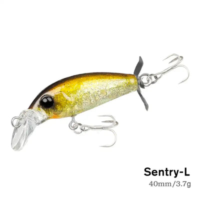 Sinking minnow fishing lure, 40mm 3.7g, gold-olive speckled body with silver hooks