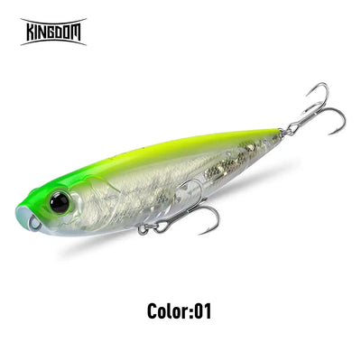 Topwater walking dog lure in color 01: lime green and silver body with holographic pattern