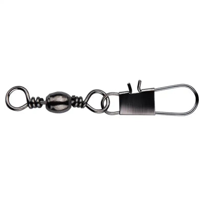 Single black nickel snap swivel fishing connector with rolling swivel and snap rings