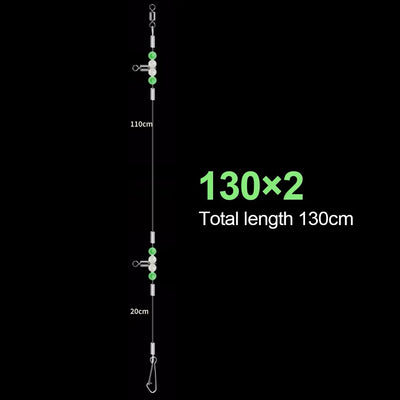 Fishing leader rig with glowing beads, 130cm total length, 2 clips