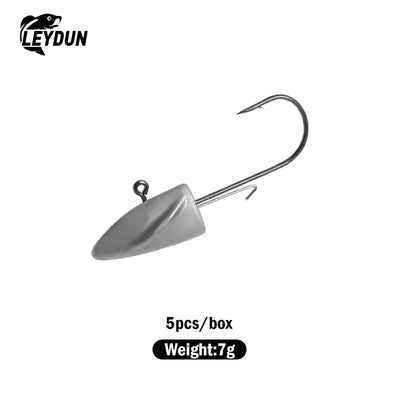 Gray soft bait jig lure with curved hook; 5pcs/box, 7g weight