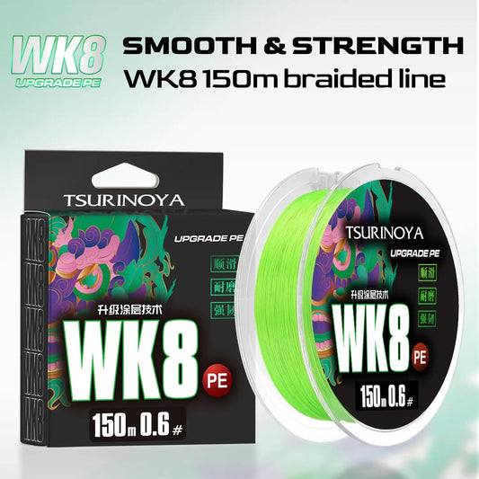 Tsurinoya WK8 8-strand braided PE fishing line spool, neon green, 150m