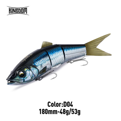 4-segment jointed hard body swimbait lure, blue silver scales, 180mm