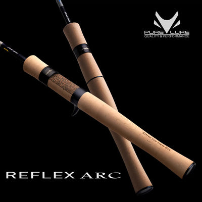 Fishing rod with light cork handle and black line guides, two rod views shown
