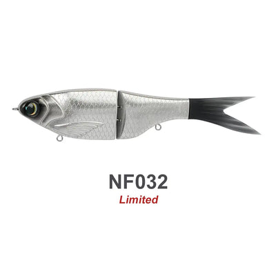 NF032 Limited glide swimbait lure with silver scales and black tail