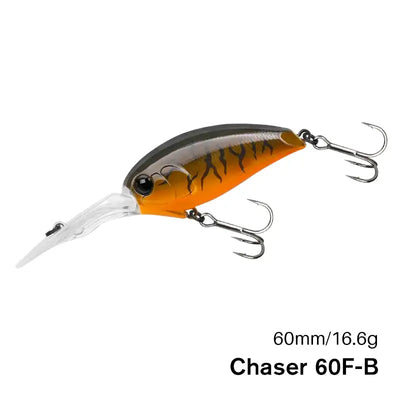 Crankbait fishing lure with treble hooks, orange body with dark spotting pattern